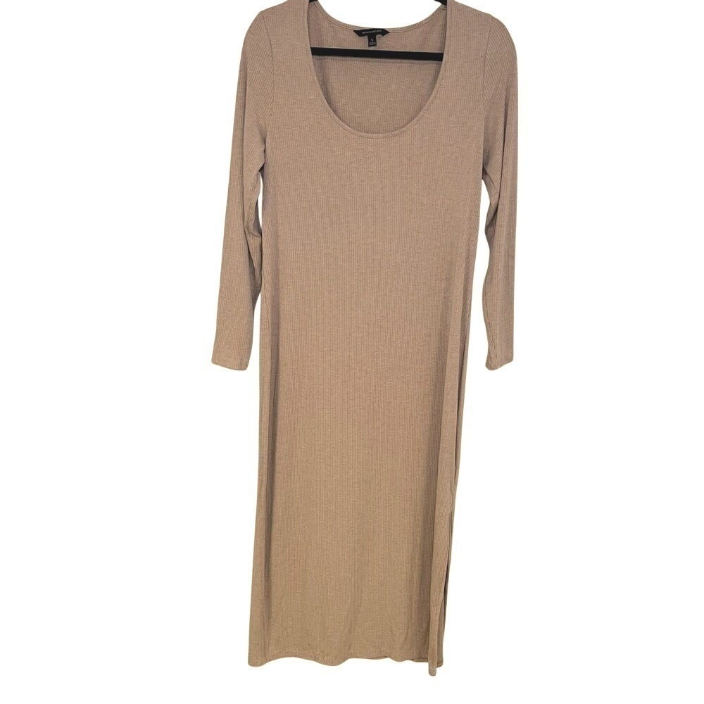 Banana Republic Womens Ribbed Scoop Neck Long Sleeve Midi Dress Tan Large L - Picture 5 of 9